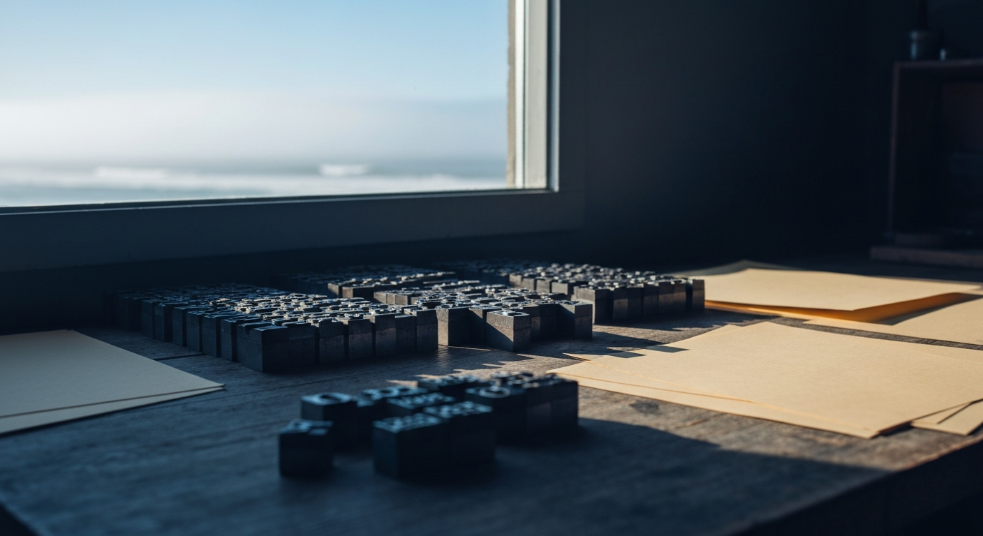 Letterpress studio bathed in coastal morning light