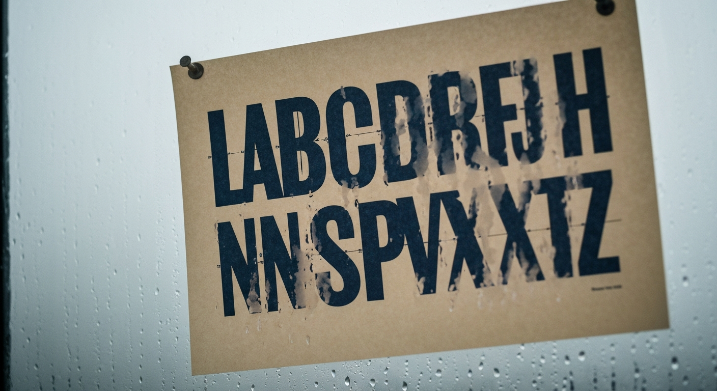 Foghorn typeface specimen visible through a foggy coastal window