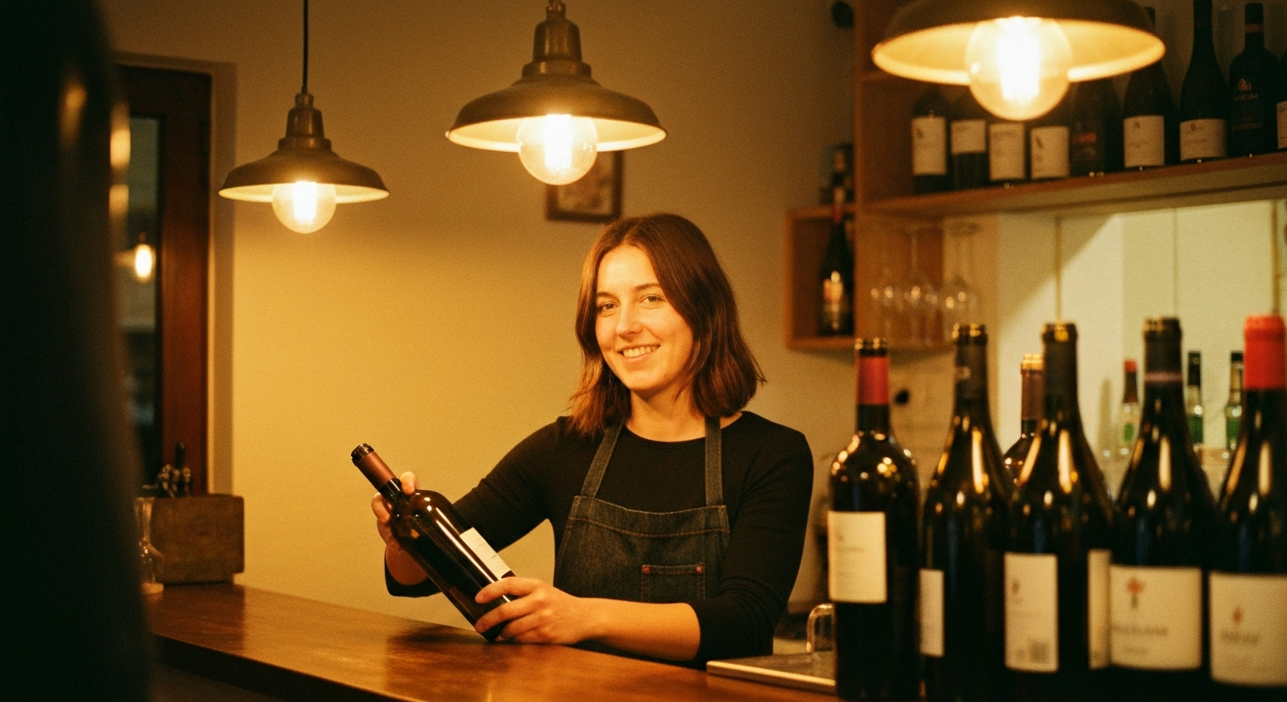 Cintia behind the bar